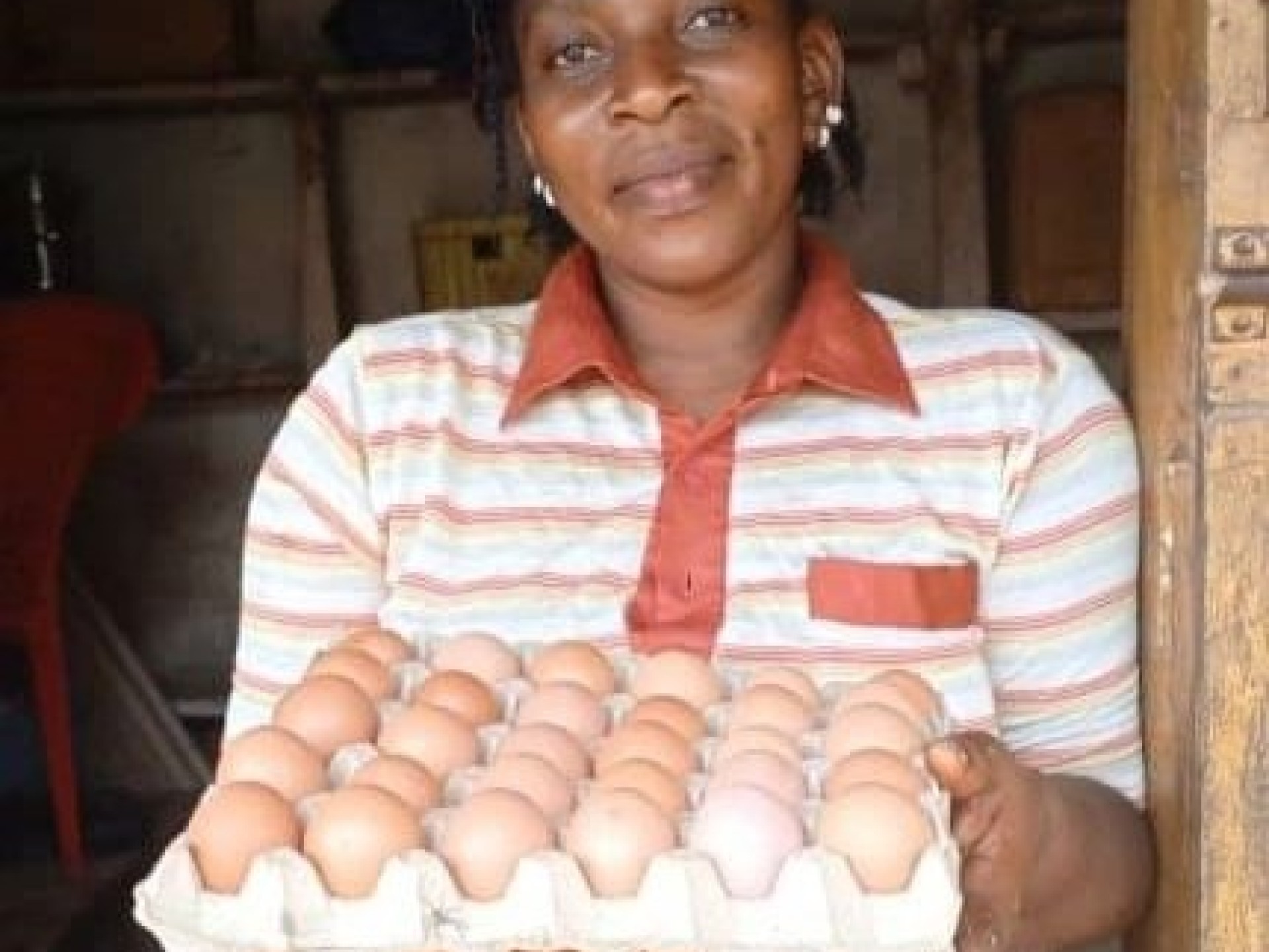 Eine Frau hält zwei Eierkartons