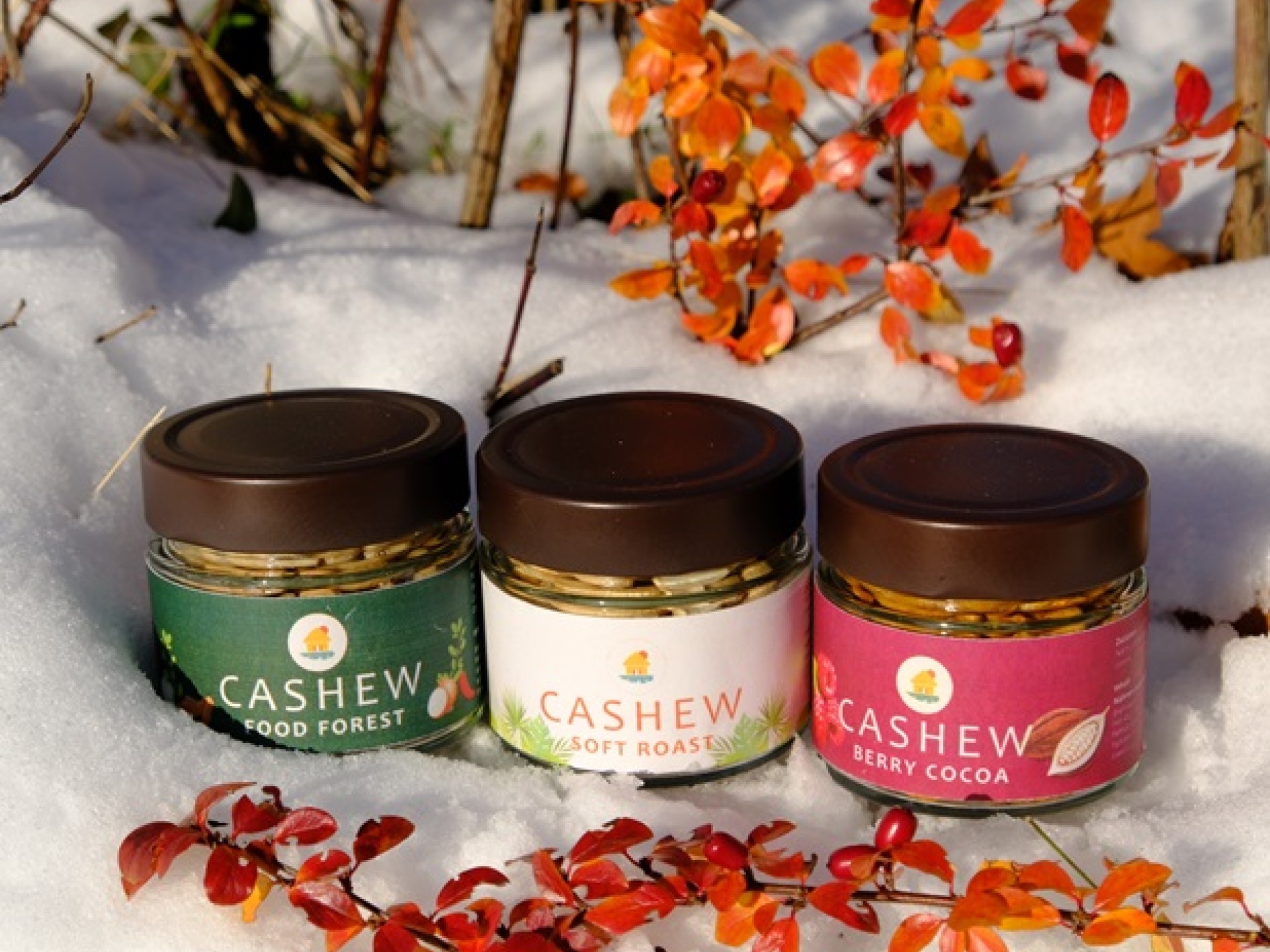 Drei Gläschen mit verschiedenen Vashewmus von Climate Nuts