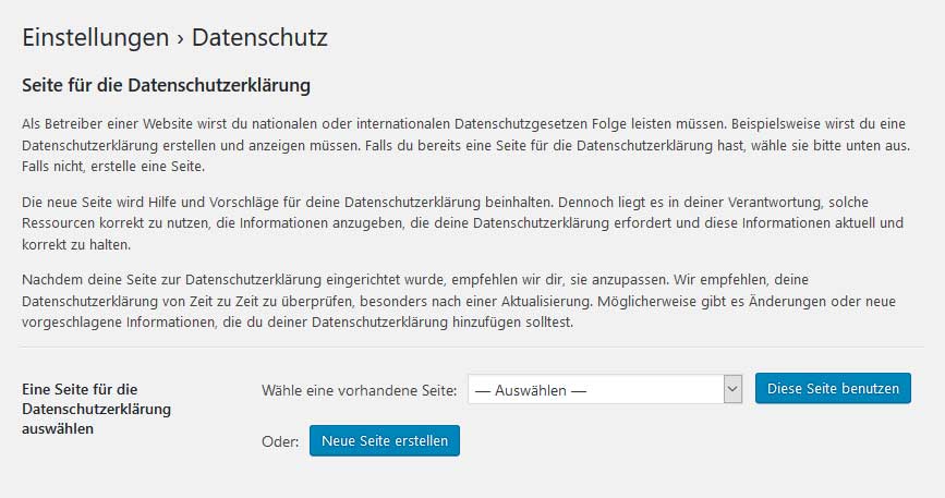 WordPress Datenschutz Einstellungen