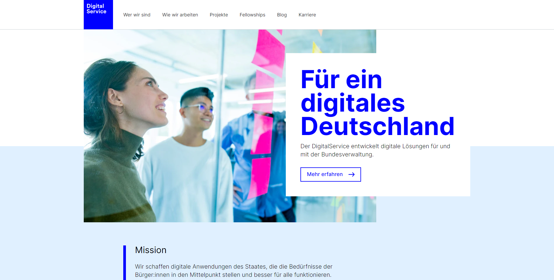 Screenshot DigitalService Kopfbereich der Startseite