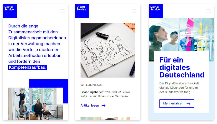 DigitalService Screenshot von drei Seiten in der mobilen Ansicht