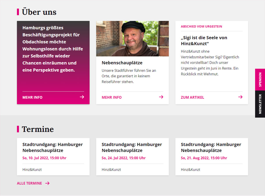 Das Bild zeigt einen Ausschnitt aus der Hinz&Kunzt-Website mit den Kategorien 