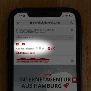 Der Gender-Selector auf der Website der Schokoladenseite