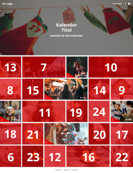 chocfair cal - Digitaler Adventskalender - Beispiel Design Screenshot Rot