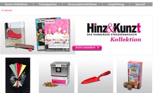 Desktop-Screenshot Webshop für Hinz&Kunzt von SCHOKOLADENSEITE.net