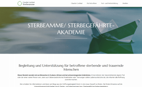 Screenshot von der Startseite der Sterbeamme Akadamie