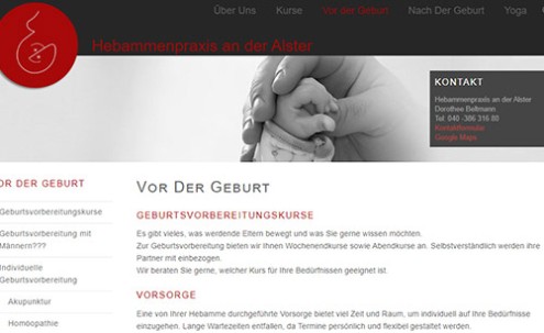 Desktop-Screenshot Wordpress Webseite für Hebammenpraxis an der Alster von SCHOKOLADENSEITE.net