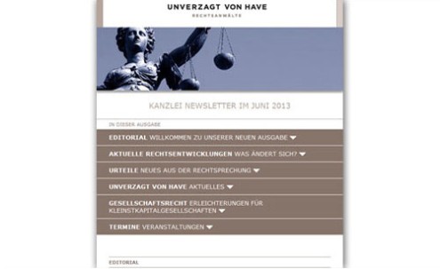 Desktop Newsletter-Screenshot für Unverzagt von Have von SCHOKOLADENSEITE.net