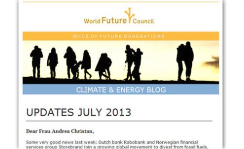 Desktop Newsletter-Screenshot für World Future Council von SCHOKOLADENSEITE.net