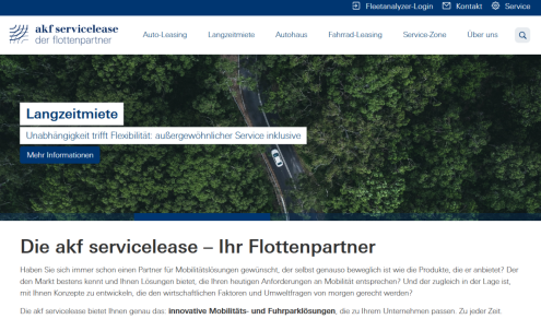 Screenshot der Startseite von akf Servicelease