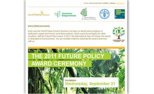 Desktop Newsletter-Screenshot für World Future Council von SCHOKOLADENSEITE.net