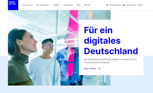 Desktop Screenshot der Startseite des DigitalService des Bundes
