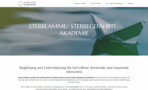 Screenshot von der Startseite der Sterbeamme Akadamie