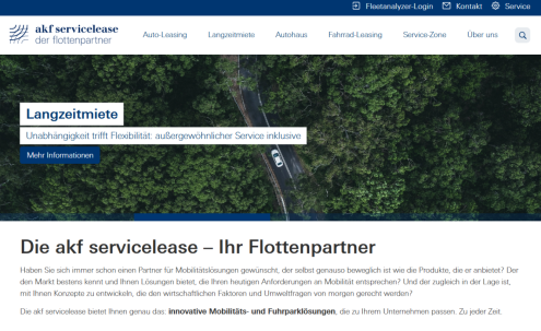 Screenshot der Startseite von akf Servicelease
