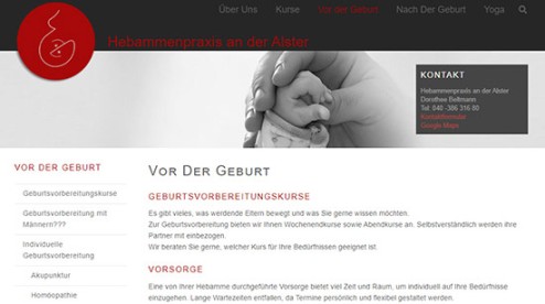 Desktop-Screenshot Wordpress Webseite für Hebammenpraxis an der Alster von SCHOKOLADENSEITE.net