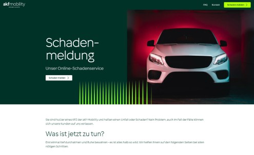 Desktop Screenshot der akf Schadenmeldung Seite