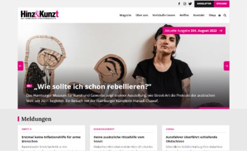 Desktop Screenshot der Startseite von Hinz&Kunzt