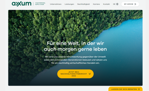 Screenshot der Nachhaltigkeits-Landingpage von AXXUM