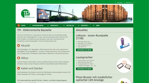Desktop Screenshot von der Startseite von TPi-Electronic