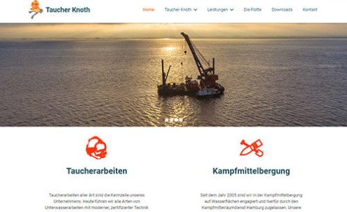 Desktop-Screenshot Webdesign für Taucher Knoth von SCHOKOLADENSEITE.net