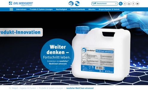 Screenshot von der Dr. Weigert Microsite zur Produkt-Innovation