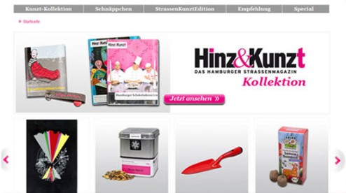 Desktop-Screenshot Webshop für Hinz&Kunzt von SCHOKOLADENSEITE.net