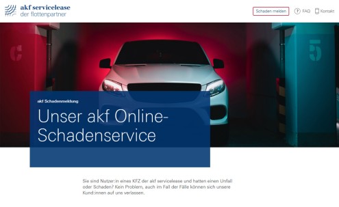Desktop Screenshot der akf Schadenmeldung Seite