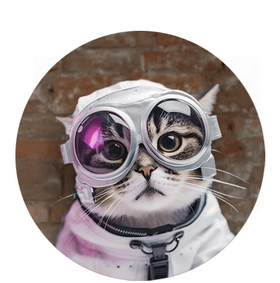 Eine Katze, die einen Raumanzug und eine Brille trägt