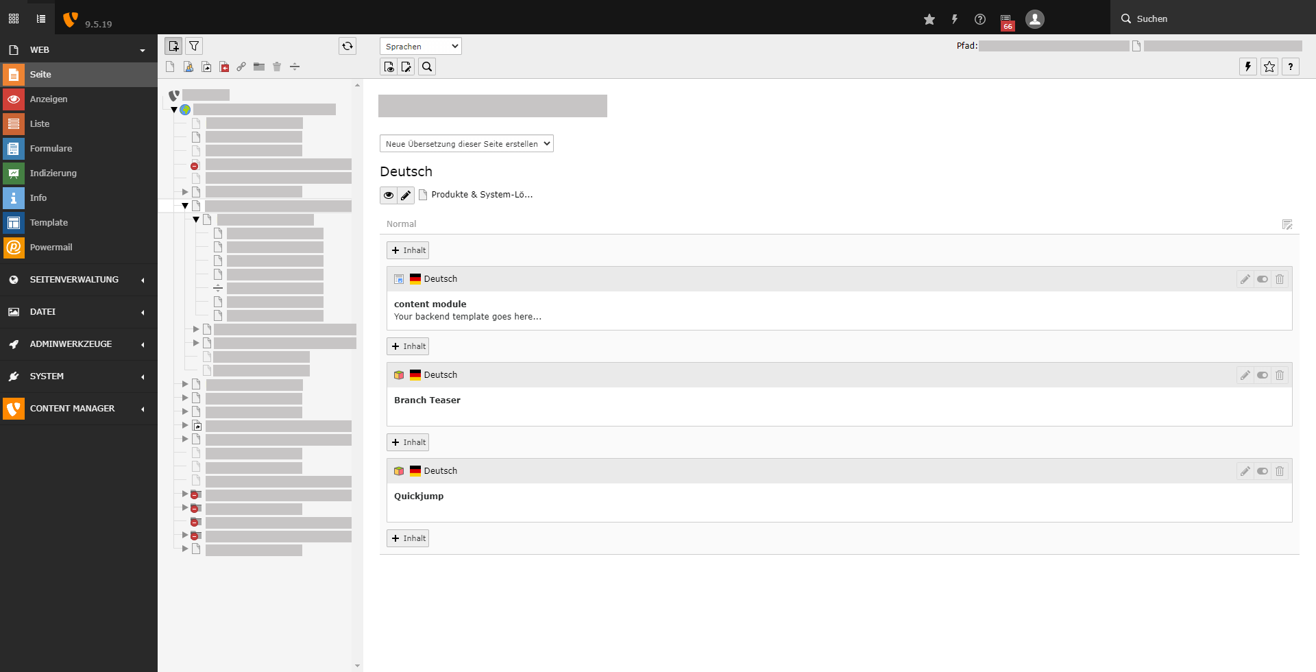 Abbildung des Seitenbaums eines Typo3 Backends