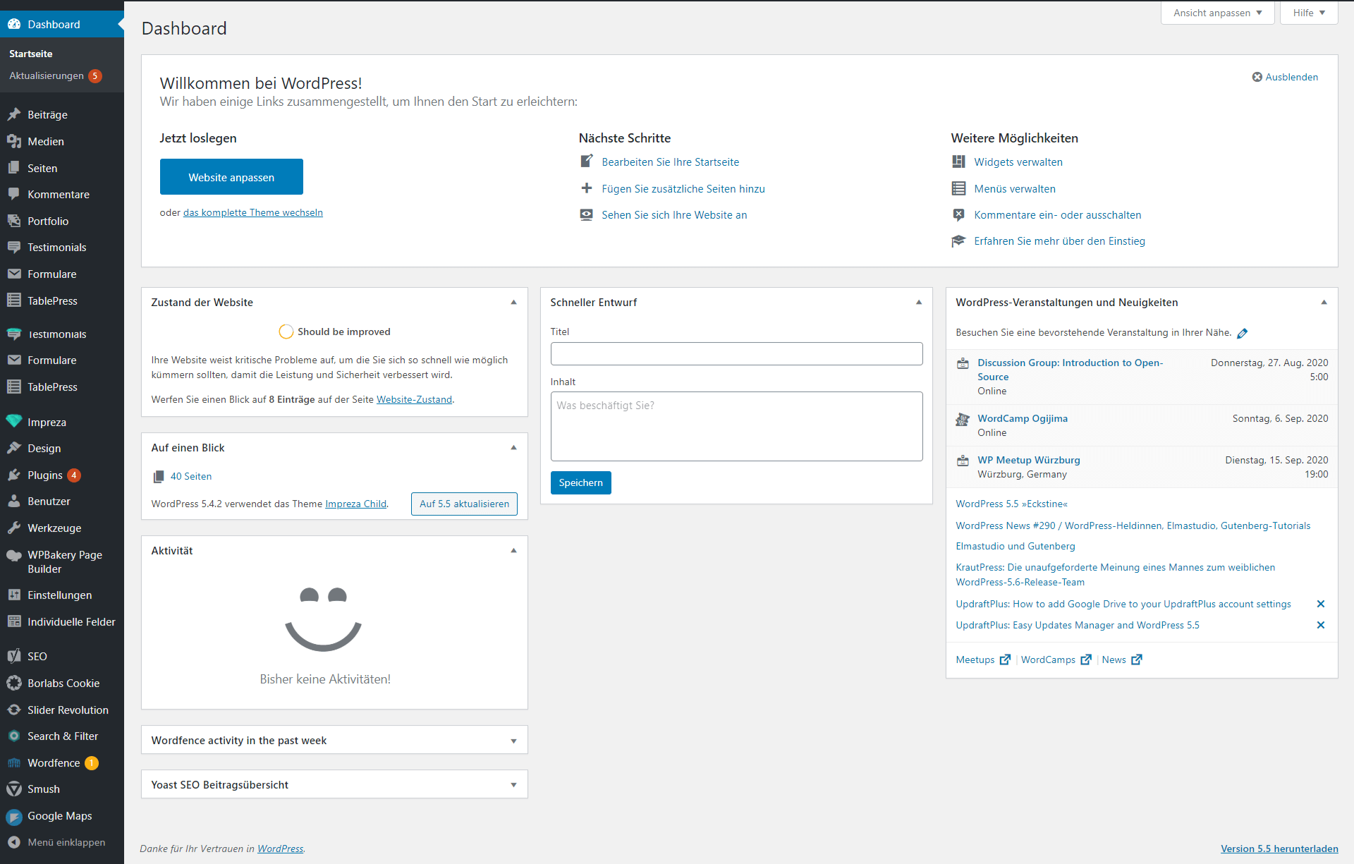 Screenshot vom Wordpress Dashboard