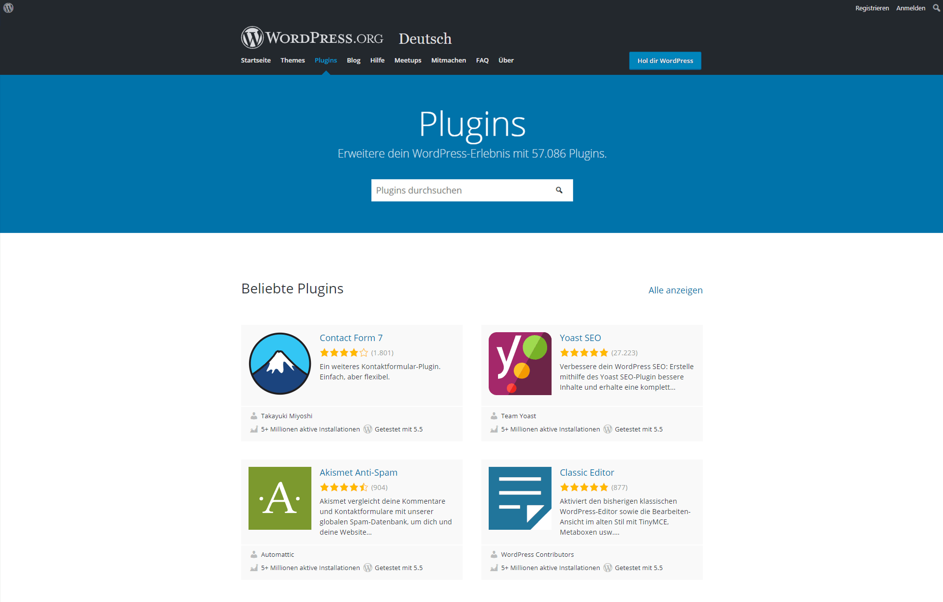 Screenshot von Wordpress Plugins-Auswahl